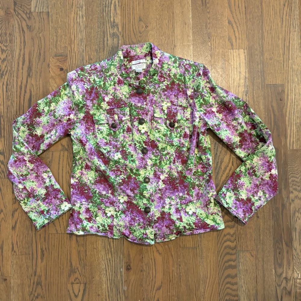 Christopher & Banks Green Purple Monet Artist Inspired Jacket Size M